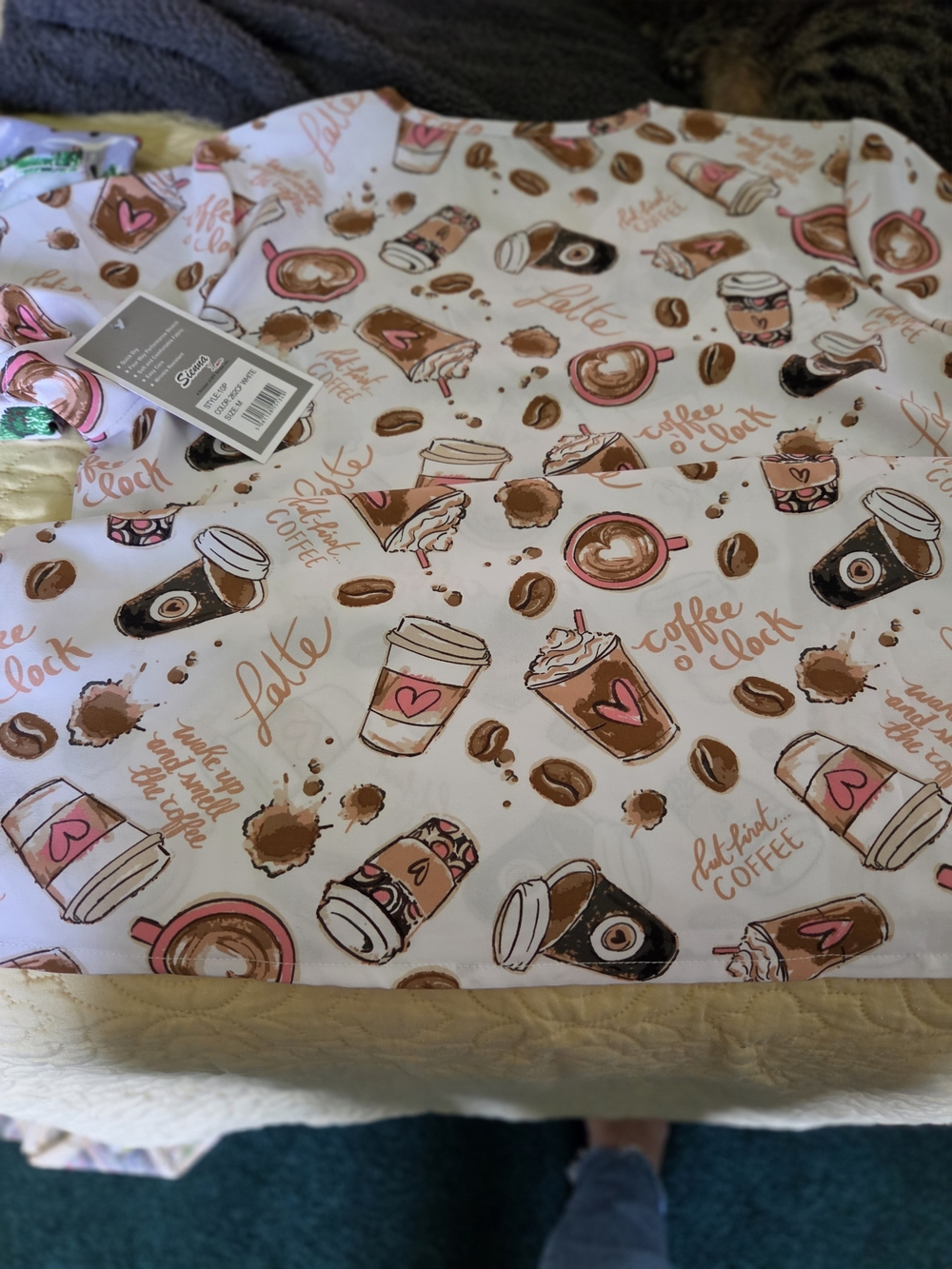 Whimsical Coffee Print Sheet Set - Pink & Brown on Cream